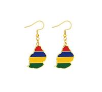 Mauritius Map Flag Earrings Stainless Steel Dangle Drop Earrings Island National Symbol Jewellery Gift For Women Men (Gold Colour)