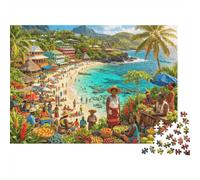 Mauritius Puzzle for Adults 1000Pc Recyclable Tropical Market Senior Puzzles Impossible Hard Difficult Challenging Relieve Senile Dementia Activity 70x50cm/1000pcs