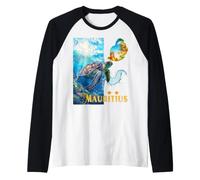 Mauritius Sea Turtle Realistic Ocean Island Map Design Raglan Baseball Tee