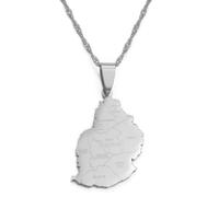 Mauritius Silver Plated Map Pendant Necklace with 60cm chain Size 3.2cm x 2cm Mauritian Port Louis
