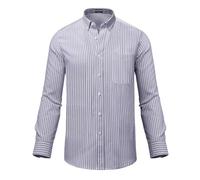 Mauro Kane Men's Long Sleeve Oxford Shirts Casual Business Classic Striped Shirt 100% Cotton Non Iron Button Down Shirt with Pocket, Blue-S