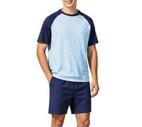 Mauro Kane Mens Pyjamas Set Short Sleeve Cotton Pjs Set Summer Pyjamas Blue