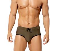 Mauro Kane Men's Sexy Low Rise Swim Briefs Color Clash Swimsuits Board Surf Bikini Bottom Swimwear with Drawstrings,Army Green,Large