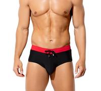 Mauro Kane Men's Sexy Low Rise Swim Briefs Color Clash Swimsuits Board Surf Bikini Bottom Swimwear with Drawstrings,Red,Small