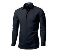 Mauro Kane Mens Shirts Long Sleeve Hidden Button Regular Fit Dress Shirt for Men Business Casual Wedding Work, Black-XL