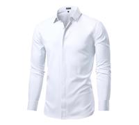 Mauro Kane Mens Shirts Long Sleeve Hidden Button Regular Fit Dress Shirt for Men Business Casual Wedding Work, White-XL