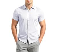 Mauro Kane Mens Shirts Short Sleeve Bamboo Viscose Button Down Casual Shirt | Wrinkle Free, Regular Fit, Stretch, Non-Iron, Soft, Breathable, Summer,Perfect for Business Office Wedding