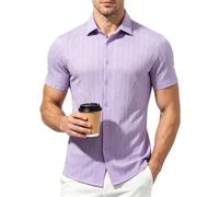 Mauro Kane Men's Short Sleeve Shirts Casual Summer Jacquard Texture Shirt | Wrinkle Free, Regular Fit, Stretch, Non-Iron, Soft, Breathable, Plain Button Down, Perfect for Business Office Wedding
