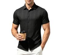 Mauro Kane Men's Short Sleeve Shirts Casual Summer Jacquard Texture Shirt | Wrinkle Free, Regular Fit, Stretch, Non-Iron, Soft, Breathable, Plain Button Down, Perfect for Business Office Wedding