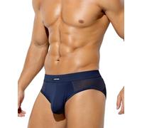 Mauro Kane Men's Underwear Briefs Mesh Sexy Underwear Low Rise Underpants Anti Chafing Ice Silk Briefs,Navy-S