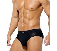 Mauro Kane Men's Underwear Briefs Mesh Sexy Underwear Low Rise Underpants Anti Chafing Ice Silk Briefs,Black-XL