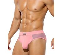 Mauro Kane Men's Underwear Briefs Mesh Sexy Underwear Low Rise Underpants Anti Chafing Ice Silk Briefs,Pink-XXL