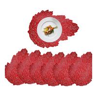Mausouca Vinyl Placemats Sets of 6,Metallic Place Mat Washable Heat Resistant Vinyl Table Centerpiece mats for Kitchen Dining Wedding Christmas party Decor (Red leaf shape, 45cm X 33cm)