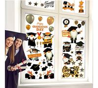 Mauts 8 Sheets 62pcs Graduation Gnomes Window Cling Stickers,Graduation Stickers Graduation 2021-Large Removable Grad Cap,Diploma,Star,Party Decoration to Celebrate Graduation
