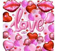 Mauts Valentines Decorations love balloon set, pink aluminum film large lips, 108cm love aluminum film balloon, suitable for Valentines Day decoration party