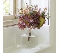 Mauve Autumn Hydrangea Bouquet Faux Purple Green Artificial Flower Bud Leaves, Small Artificial Purple Meadow Flower Bouquet, Faux Wild Flower Bunch, Realistic Mixed Colours Fake Flower Decoration