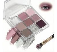 Mauve Plum Glitter Eyeshadow Palette - 9 Shade Matte & Shimmer Long-Lasting Waterproof Makeup, Highly Pigmented Blendable Pressed Powder for Smokey & Natural Day & Night Looks
