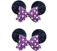 Mauve Purple Minnie Mouse Ears Girls Glitter Hair Bows Clips Slides Grips 3.5" Inch Handmade 2pcs