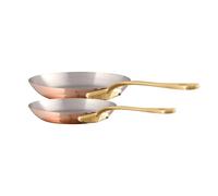 Mauviel M'200 B 2mm Polished Copper & Stainless Steel 2-Piece Frying Pan Set With Brass Handles, Made In France