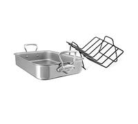 Mauviel Made in France M'Cook 5 Ply Stainless Steel 5217.15 15.7 by 11.8-Inch Rectangular Roasting Pan and Rack with Cast Stainless Steel Handles