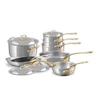 Mauviel M'Cook B 5-Ply Polished Stainless Steel 12-Piece Cookware Set With Brass Handles, Made In France