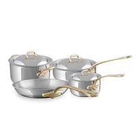 Mauviel M'Cook B 5-Ply Polished Stainless Steel 7-Piece Cookware Set With Brass Handles, Made In France