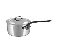 Mauviel M'Cook CI 5-Ply Polished Stainless Steel Sauce Pan With Lid, And Cast Iron Handles, 2.6-qt, Made In France