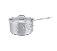 Mauviel M'ELITE Hammered 5-Ply Sauce Pan With Curved Lid, Cast Stainless Steel Handles, 1.2-Qt, Made In France