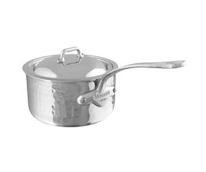 Mauviel M'ELITE Hammered 5-Ply Sauce Pan With Curved Lid, Cast Stainless Steel Handles, 3.4-Qt, Made In France