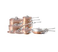 Mauviel M'Heritage 150 S 1.5mm Polished Copper & Stainless Steel 14-Piece Cookware Set With Cast Stainless Steel Handles And Curved Lid, Made In France