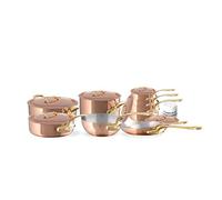 Mauviel M'Heritage 200 B 2mm Polished Copper & Stainless Steel 16-Piece Cookware Set With Brass Handles, Made In France