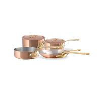 Mauviel M'Heritage 200 B 2mm Polished Copper & Stainless Steel 8-Piece Cookware Set With Brass Handles, Made In France