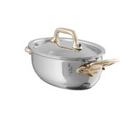 Mauviel M'Minis Stainless Steel Mini Stewpan With Brass Handles And Lid, And Cast Stainless Steel Handle, 4.72-in, Made in France