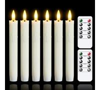 Mavandes Flameless Flickering Taper Candles Two Remote, 19cm Ivory Battery Operated LED Window Candles Timer,Set of 6 Plastic 3D-Wick Dripping-Wax Effect Flameless Candlesticks(D:2.2cm,Warm Fire)