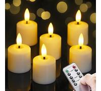 Mavandes Small Flickering Tea Light Flameless LED Candles with Batteries and Remote, 4cm x 6.5cm Ivory 2/4/6/8hrs Timer Votive Battery Operated Pillar Plastic Long Lasting Pack of 6 Tealight Candles