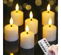 Mavandes Small Flickering Tea Light Flameless LED Candles with Batteries and Remote, 4cm x 6.5cm White 2/4/6/8hrs Timer Votive Battery Operated Pillar Plastic Long Lasting Pack of 6 Tealight Candles