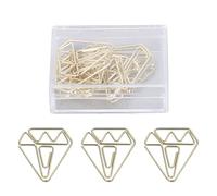 Mavaol 100pcs Metallic Paper Clips Golden Electroplating Process Anti Rust Paper Clips Non Skid with Storage Box for Workers (Diamond)