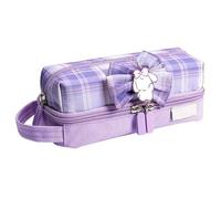 Mavaol Pencil Case Organizer Double Layer Large Capacity Cute Checkered Canvas Stationery Bag for School Office Supplies 21.5x8x8.5cm