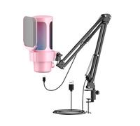 Mavaol USB Microphone, Cardioid Polar Pattern, 192kHz Audio, RGB Lighting, Adjustable Shock Mount, Mute and Gain Control, for Gaming, Streaming, Podcasting (Rosa)