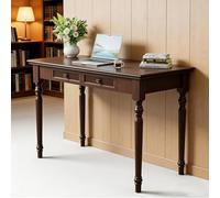 Mavdecll 47 Inch French Country Writing Desk, Solid Wood Farmhouse Computer Table with 2 Storage Drawers, Easy Assembly, for Home Office Living Room Study Workspace Bedroom (Walnut)