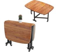 Mavdecll Folding Table, 1m Extendable Dining Table, 6 Wheels Mobile Wooden Kitchen Table, Drop Leaf Dining Table, Multifunctional Compact Table, for Dining Room, Kitchen, Living Room
