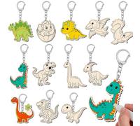 Mavejoyt 12Pcs Coloring Dinosaur Keyrings, Wooden Blank Keyrings for Crafts | Make Your Own Keyrings, Dinosaur Party Bags Fillers for Birthday & Baby Shower, Kindergarten Class Gifts