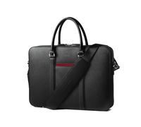 Maverick & Co. Manhattan Genuine Saffiano Leather Briefcase for Men - Slim Professional Laptop Bag for Work & Business Travel, Fits 16" Laptop (Black-Racing Red)