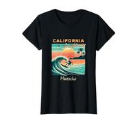 Mavericks, California Surfer on Waves Sunset Value Graphic T-Shirt, Women, Black, L