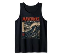 Mavericks Half Moon Bay Big Wave Surfing Japanese Poster Art Tank Top