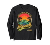 Mavericks Half Moon Bay Surfing Retro Sunset Graphic Long Sleeve T-Shirt