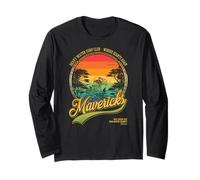 Mavericks Half Moon Bay Surfing Retro Sunset Graphic Long Sleeve T-Shirt