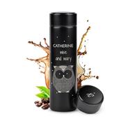 Maverton 450 ml Travel Mug with Engraving - Stainless Steel Coffee Cup - Removable Tea Infuser - LED Temperature Display - Personalised Birthday Gift for Women - owl