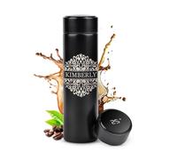 Maverton 450 ml Travel Mug with Engraving - Stainless Steel Coffee Cup - Removable Tea Infuser - LED Temperature Display - Personalised Birthday Gift for Women - Floral