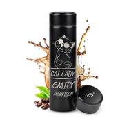 Maverton 450 ml Travel Mug with Engraving - Stainless Steel Coffee Cup - Removable Tea Infuser - LED Temperature Display - Personalised Birthday Gift for Women - cat